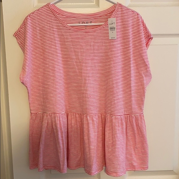 LOFT Tops - LOFT Pink & White Peplum Tee